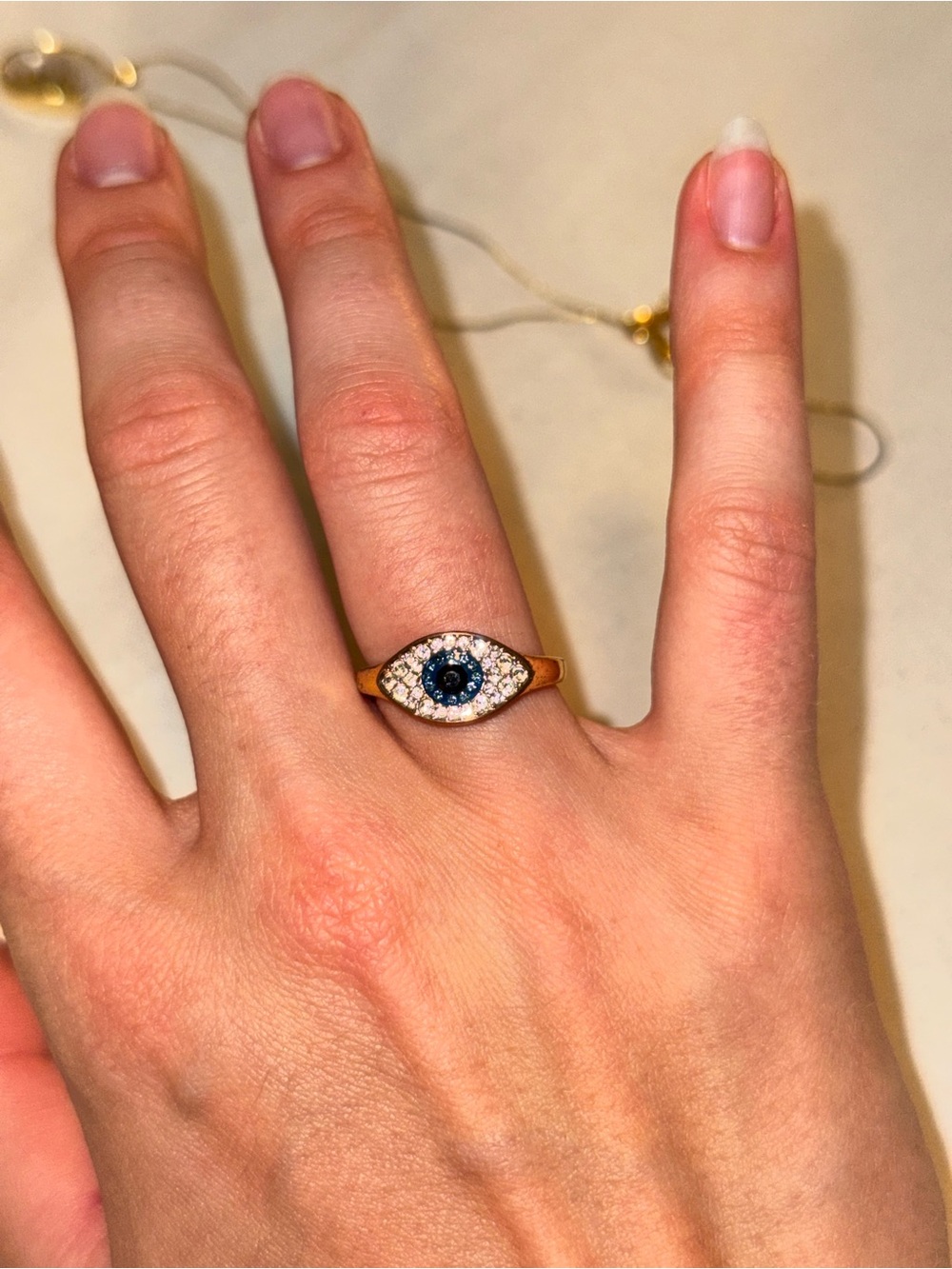 Swarovski Gold-Tone Eye Ring with Blue and White Crystals
